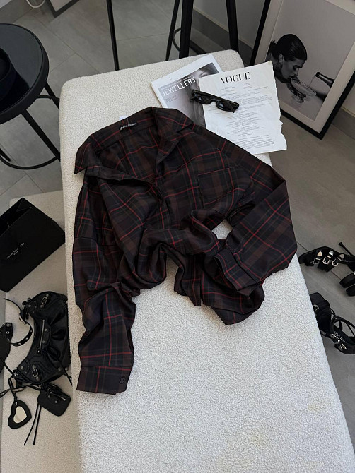 Женская классическая рубашка в клетку оверсайз кроя костюмный тиар Шоколад Одесса - изображение 5