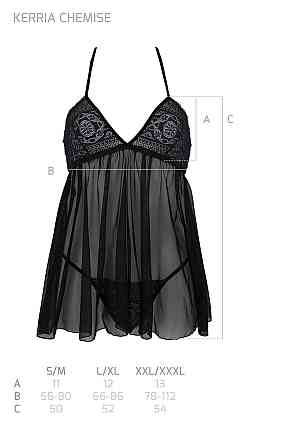 Пеньюар Passion KERRIA CHEMISE black, S/M, мереживний верх, трусики в комплекті Sex Aura Київ