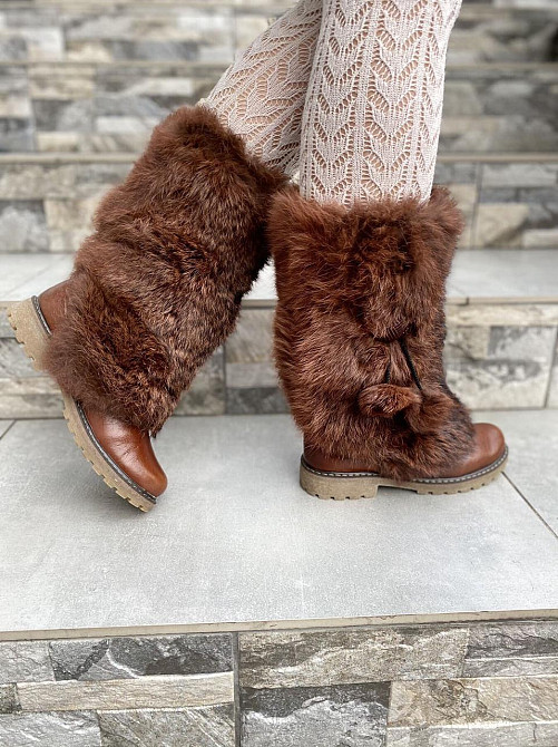 TopS Унти жіночі TopS коричневі натуральна шкіра з хутром висота 26см обхват 32-33см размер 36- Коломыя - изображение 4