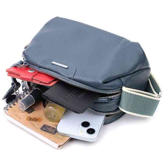 Отменная сумка на каждый день с двумя отделениями из натуральной кожи Vintage 22595 Синяя Киев