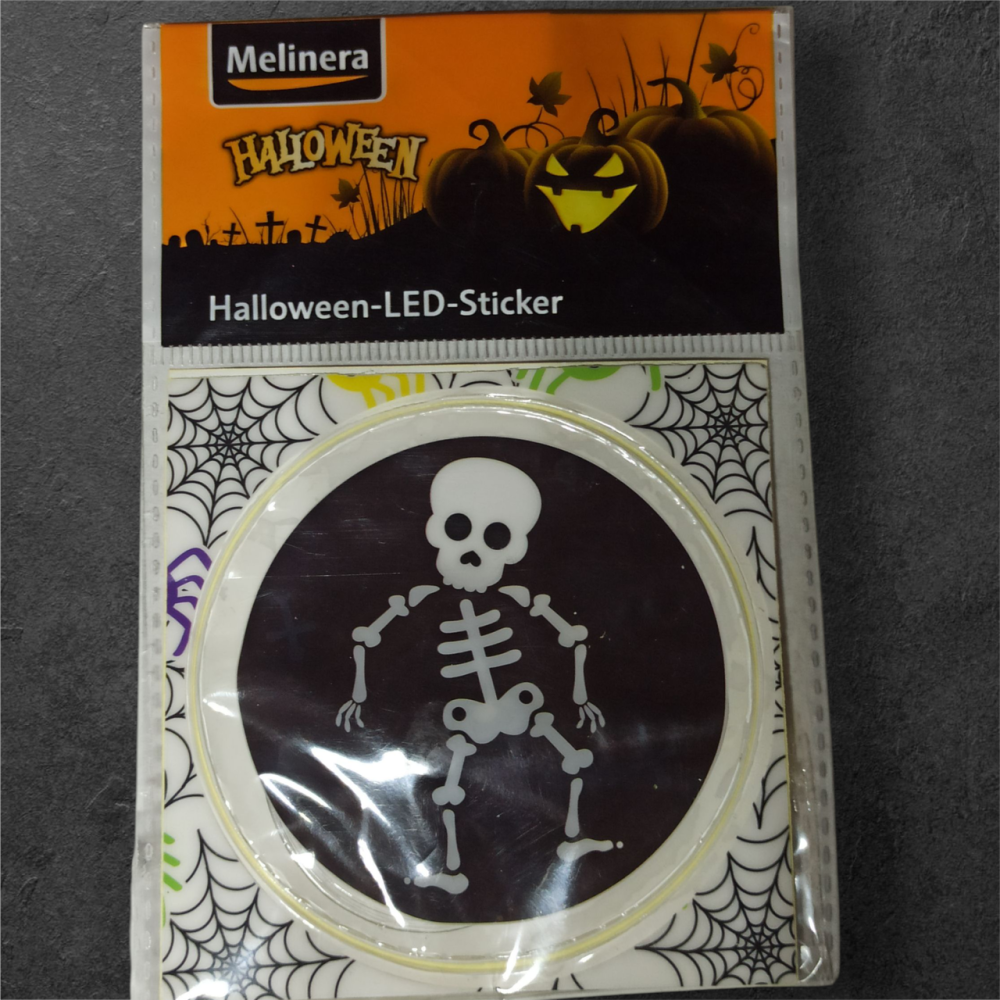 Наліпка на Хелловін 8 см зі світлодіодами Скелет чорний Київ - фото 1