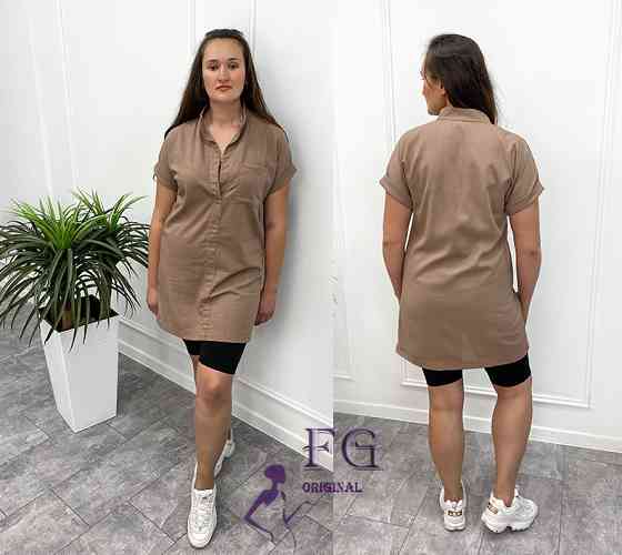 Женская льняная туника большого размера Inga 54-56, Капучино Киев