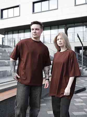 Парні футболки оверсайз(oversize) для чоловіка і дружини, для закоханих пар SANE коричневі Одеса