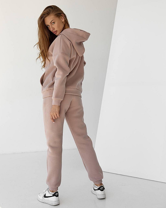 Жіночий спортивний теплий костюм оверсайз на флісі Пудровий L Харків - фото 1