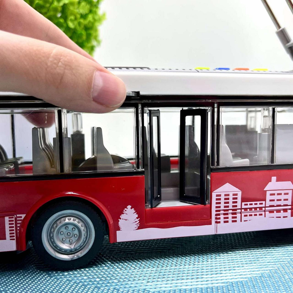 Тролейбус з інерцією підсвічуванням і звуком відчиняються двері Червоний (WY911AB) Чернігів - фото 3