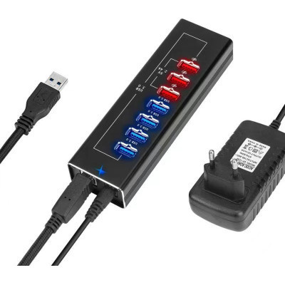 Концентратор ST-Lab 4*USB3.0 data ports + 3*2.4А charge with Power Adaptor metal (DM-UH-P407) Вінниця - фото 1