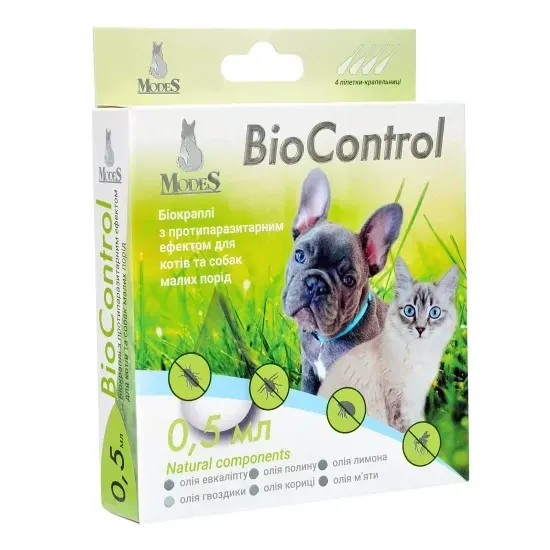 Біокраплі Біо контроль (BioControl) з протипаразитарним ефектом для котів та собак малих порід 0,5 мл, MODES Вінниця - фото 1