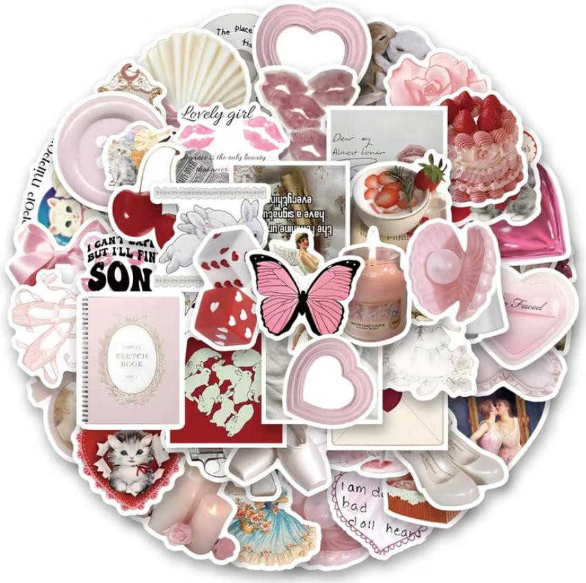 Набір вінілових стікерів рожеві естетичні 60 штук – наклейки для декору, щоденника, подарунків, блокнотів Київ - фото 1