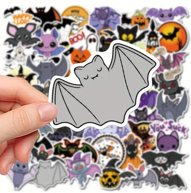 Набір милих вінілових наклейок на Хеллоуїн,набір наклейок з кажанами , гарбузами, привидами, водонеп Київ - фото 4