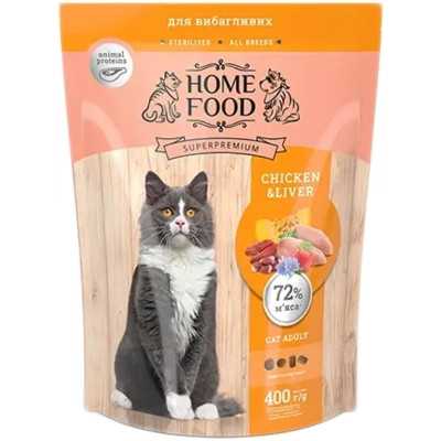 Сухой корм для кошек Home Food For sterilised с курицей и ливером 400 г (4820235020118) Винница - изображение 1