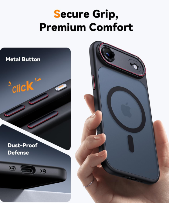 Магнитный чехол JUESHITUO для iPhone 17 Air, MagSafe, защита камеры 4 мм, Camera Control, 1 защитная пленка, черный Киев - изображение 4
