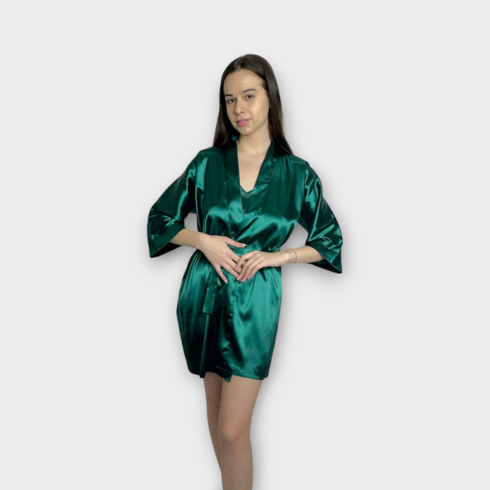 Халат жіночий сатиновий під пояс довжина 90см Зелений 3XL/4XL Харків - фото 9
