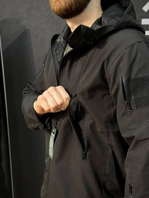 Куртка чорна чоловіча літня з капюшоном, пряма, з кишенями, для туристів, військових та силових структур Львів - фото 6