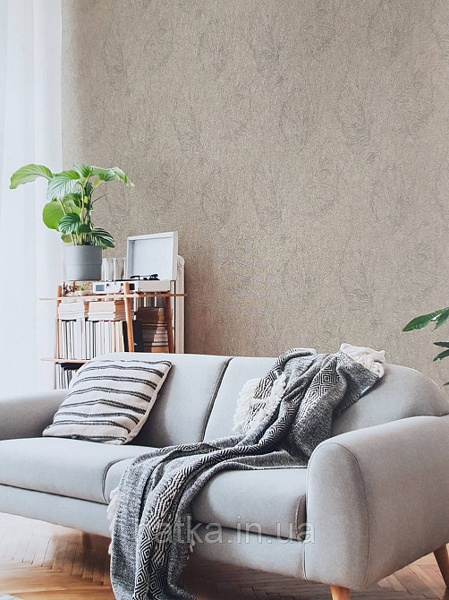 Шпалери метрові вінілові на флізеліні A.S.Creation Sylvana 1.06x10 листя штукатурка коричневе срібло 79125-2 Київ - фото 6