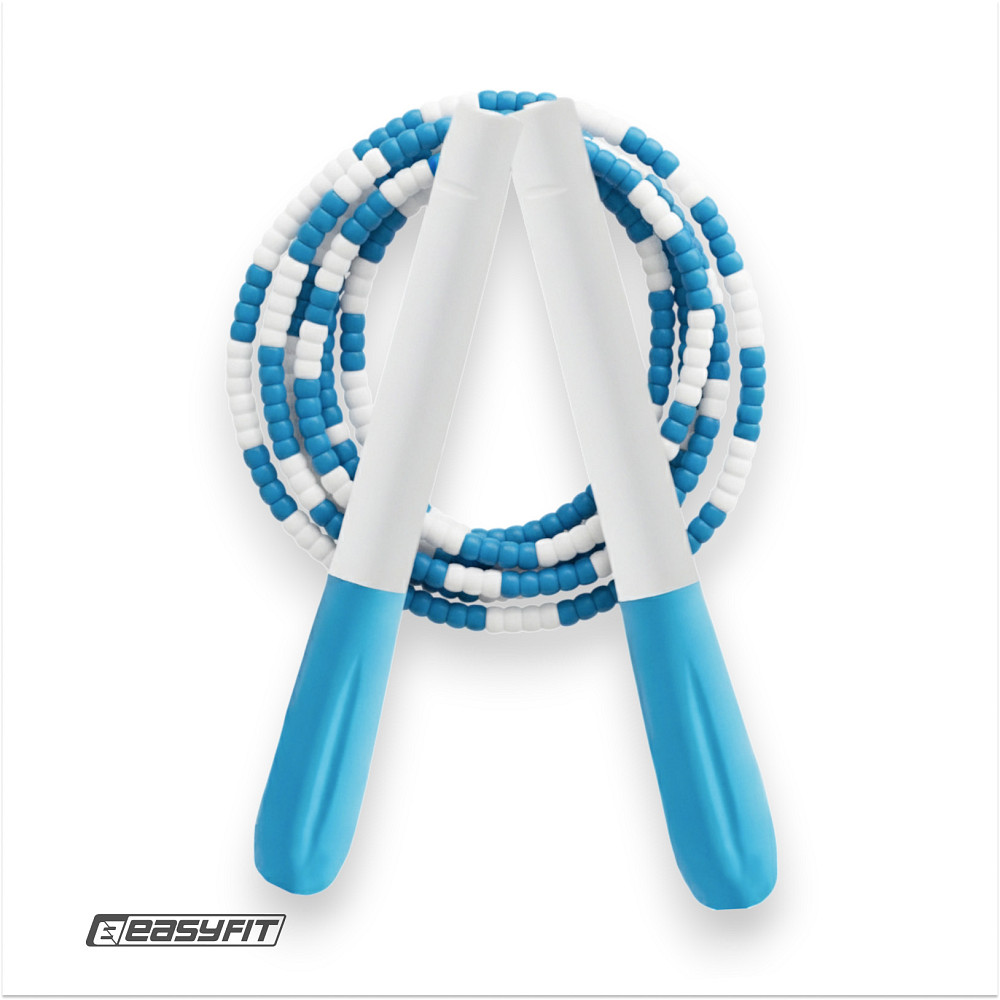 Бісерна скакалка EasyFit FreeRope 2,7 м (біло-блакитна) Коломия - фото 1