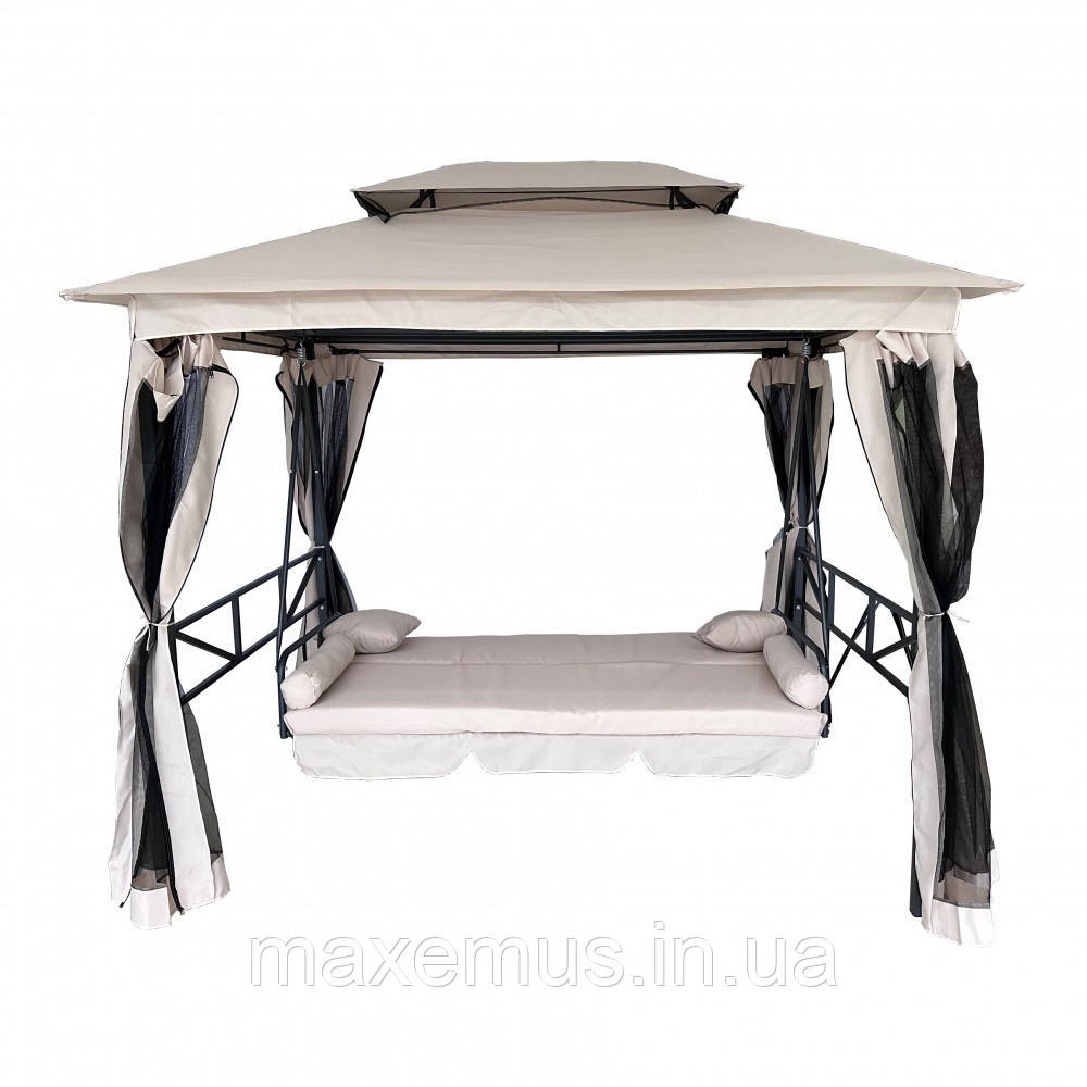 Садовые качели B0 02 с навесом подушками и москитной сеткой качели для сада и дачи бежевая Мостиска - изображение 9