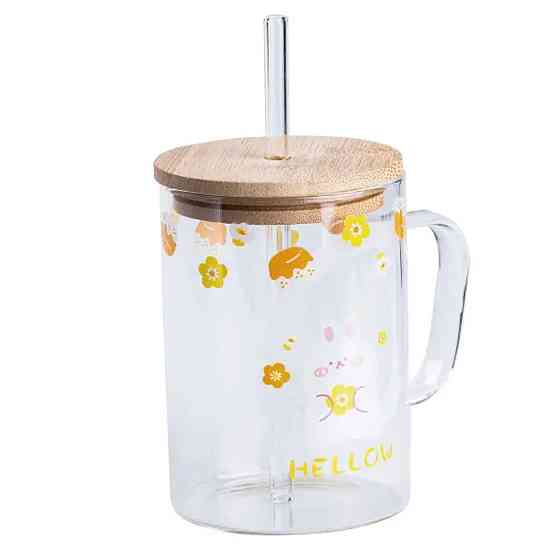 TS Kitchen Чашка скляна з дерев'яною кришкою та трубочкою HP7214C Коломыя