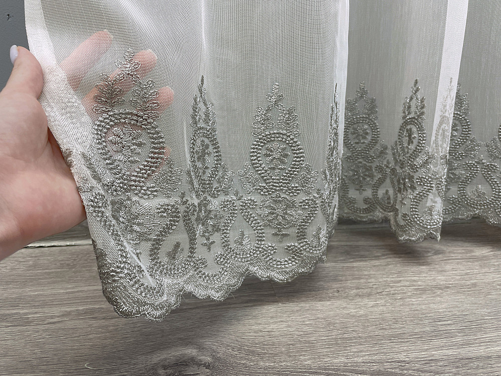 Тюль VR-Textil 1461т Бамбук с вышивкой Молочный с серым 400х270 см (42-0680) Киев - изображение 6