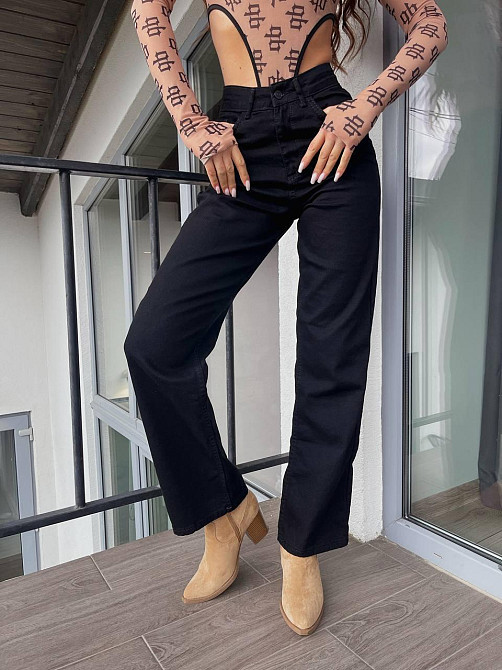 Женские голубые джинсы трубы-палаццо коттон 100% Черный, 34 Одесса - изображение 7