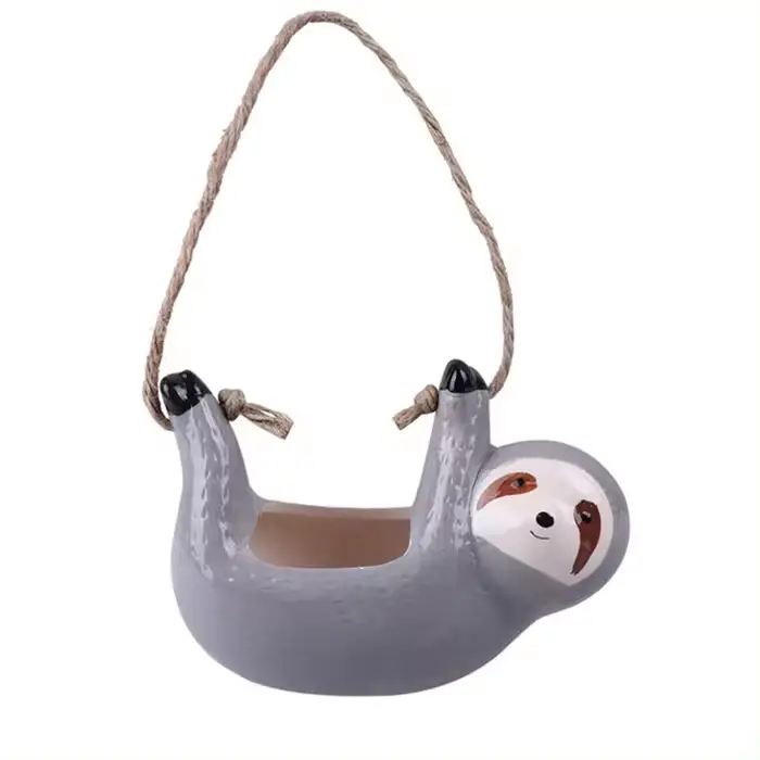 Підвісний квітковий горщик у формі Лінивця (кераміка) Сірий Вінниця - фото 3