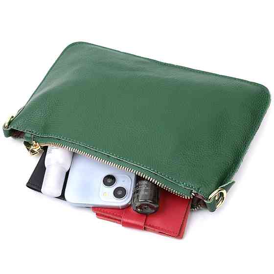 Оригінальна жіноча сумка-клатч із двома ременями з натуральної шкіри Vintage 22647 Зелена Київ