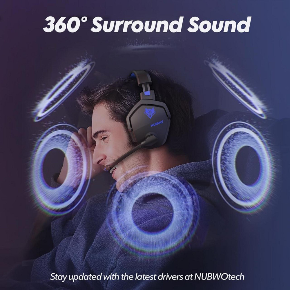 Беспроводная игровая Bluetooth гарнитура NUBWO G06 с микрофоном, полноразмерные наушники для гейминга синие Киев - изображение 3