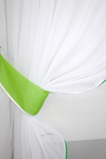 Кухонні штори VR-Textil № 091к з ламбрекеном і підв'язками салатовий з білим 280х170 см (52-0255) Київ - фото 3