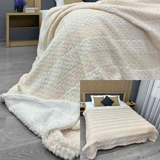 Плед 200х230 см (+-10см) Рогожка на овчині "Тедді" колір молочний (87-296) Київ