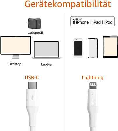 Кабель Lightning to USB‑C MFi для iPhone 12/12 Pro/12 Pro Max/11/11 Pro/11 Pro Max/X/XR 1,8 м белый Киев