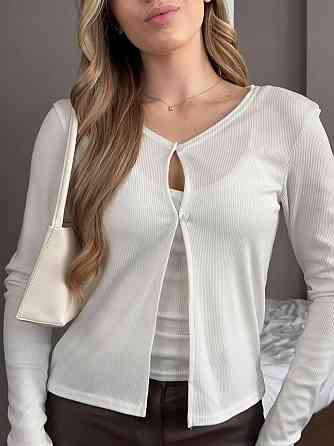 Женский базовый повседневный комплект из майки и кофты трикотаж рубчик Молочный, 44/46 Одесса