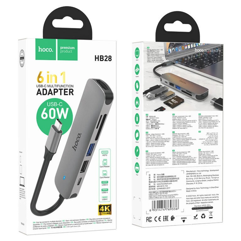 USB-хаб HOCO HB28 Type-C multi-function converter(HDTV+USB3.0+USB2.0+SD+TF+PD) Metal Gray Київ - фото 8