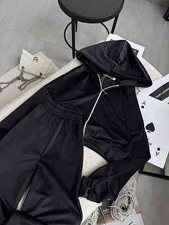 Женский стильный прогулочный костюм двойка: кофта и штаны в спортивном стиле велюр Черный, 46/48 Одесса