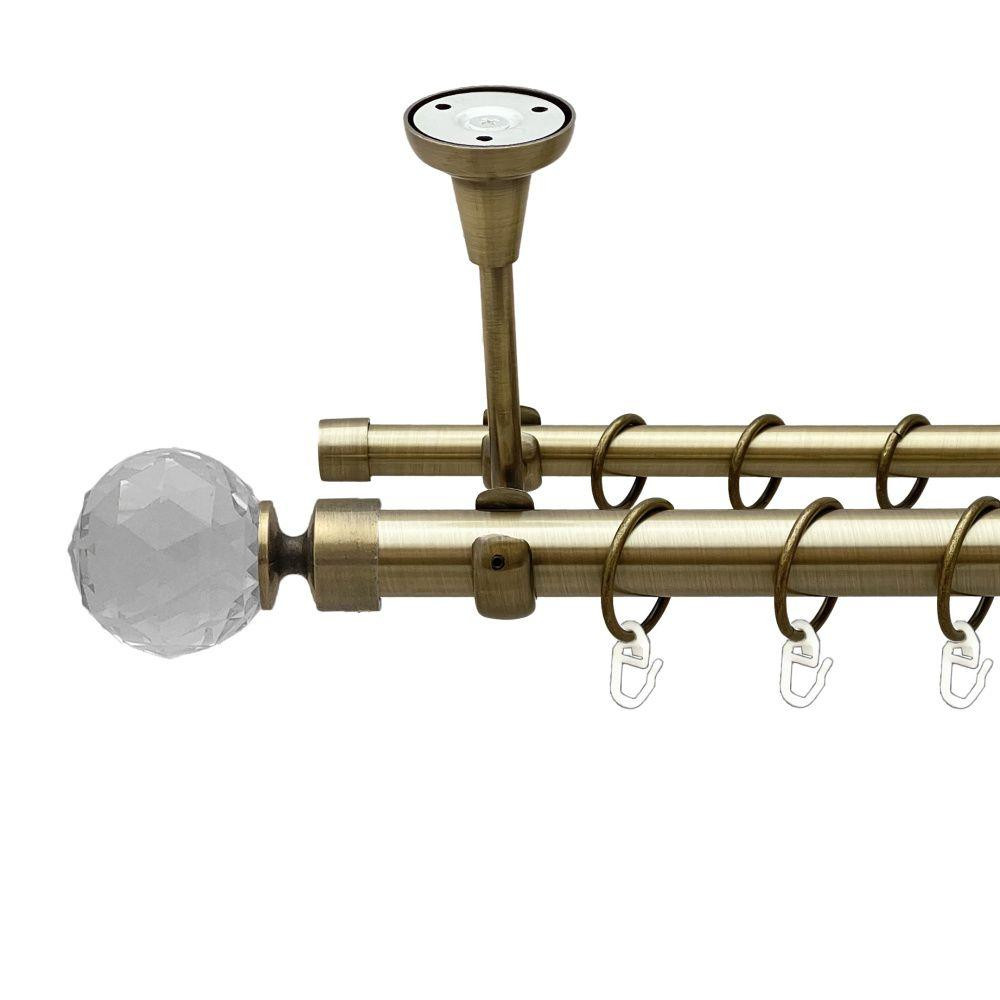 Карниз Orvit Люміера металевий дворядний відкритий до стелі гладка труба кільце металеве Антик 25\16 мм 240 см (00-00018520) Львів - фото 1