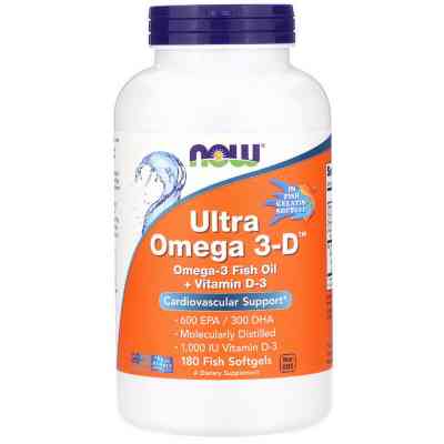 Жирні кислоти Now Foods Ультра Омега 3 і Вітамін D, Ultra Omega 3-D, 180 гелеві Капс (NOW-01664) Вінниця