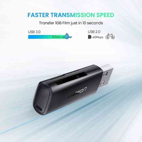 Кардрідер USB 3.0 TF/SD Ugreen 60722 c підтримкою карт до 512Гб (Чорний) Николаев