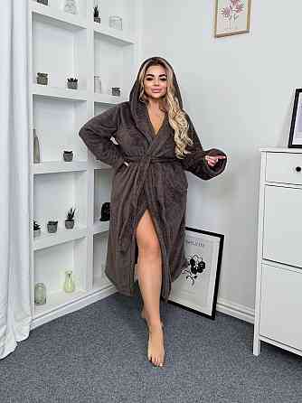 Жіночий теплий домашній махровий халат двостороння махра Шоколад, 48/52 Одеса