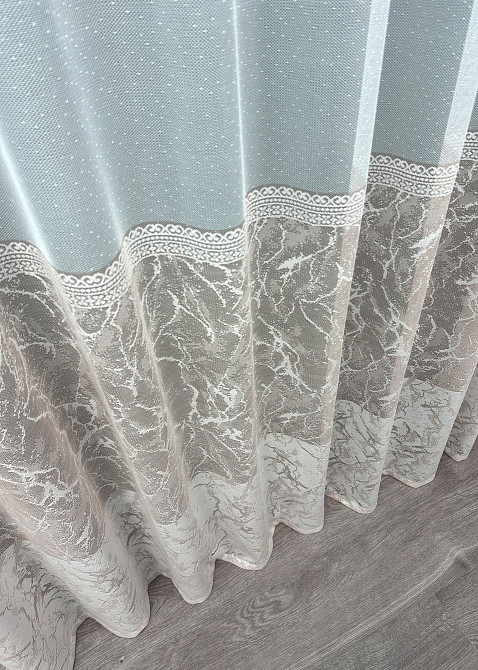 Тюль VR-Textil 1668т Жакард Білий з бежевим 400х270 см (42-0996) Київ - фото 8