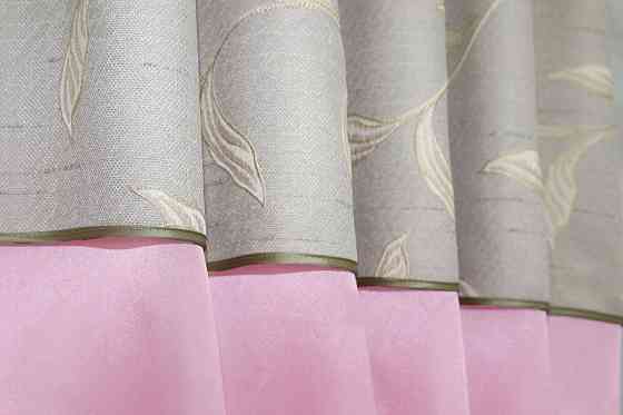 Кухонні штори VR-Textil № 073к з ламбрекеном і підхватами рожевий з світло-сірим 270х170 см (52-0295) Київ