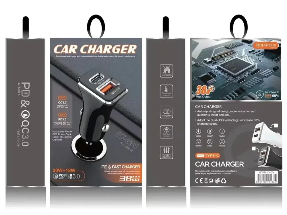 Зарядний пристрій 12В 3,0А 20Вт QC3.0 USBx1 Type-Cx1 YY-C04 Одеса - фото 7