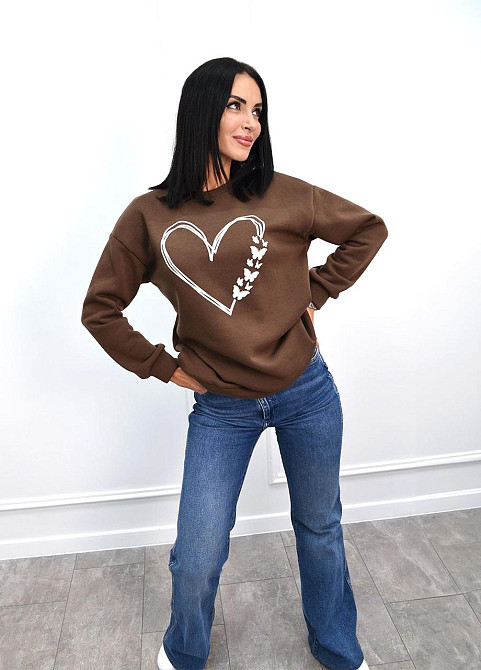 Утеплений світшот з принтом "Heart" оптом | Батал Шоколадний, 50-52 Київ - фото 1