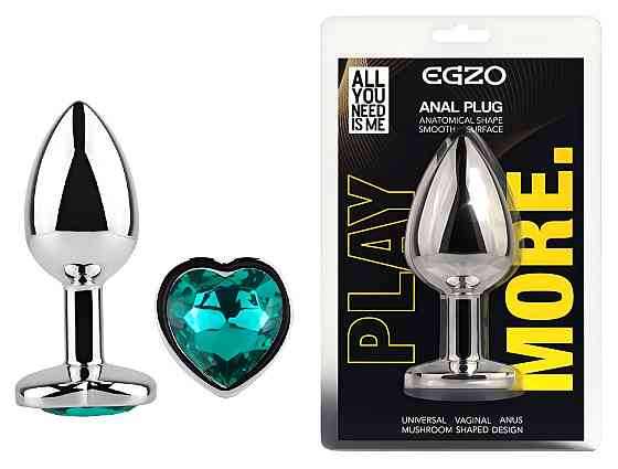 Анальна пробка з кристалом EGZO - Silver Heart Plug Marine size M Sex Aura Київ