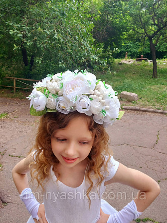Ободок обруч з квітами Піони великий білий Кривий Ріг - фото 6