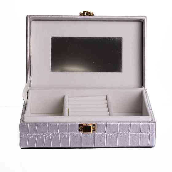 Скринька для прикрас з еко шкіри 3 відділення з дзеркалом 16×10×6 см Сірий HP-5-18G Київ