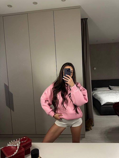 Женская повседневная теплая худи свободного кроя трехнитка на флисе ПИНЬЕ Розовый Одесса - изображение 3