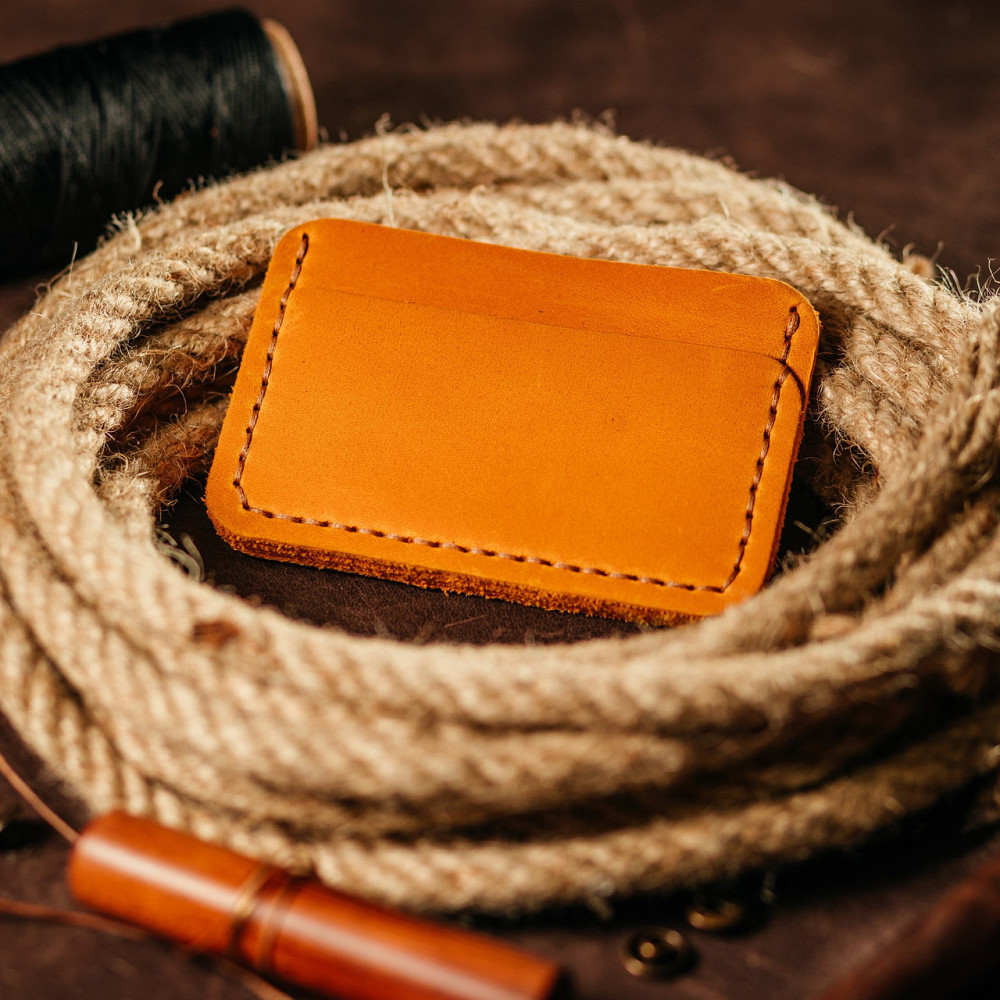 Картхолдер Рудий шкіряний, стильний органайзер чохол зі шкіри для 4 банківських карток з м'якої шкіриMasterSem Київ - фото 1