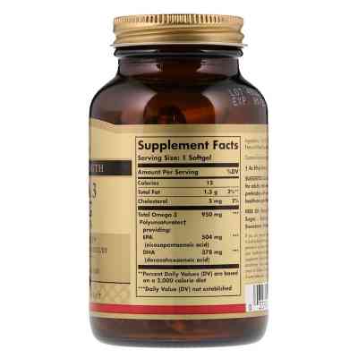 Жирні кислоти Solgar Омега-3, ЕПК і ДГК, Triple Strength, 950 мг, 50 желатинових (SOL-02057) Вінниця