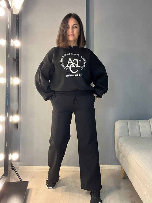 Свитшот женский OLIVIA 2479 широкий оверсайз утепленный вышивка рисунок one size, черный, one size Киев - изображение 13