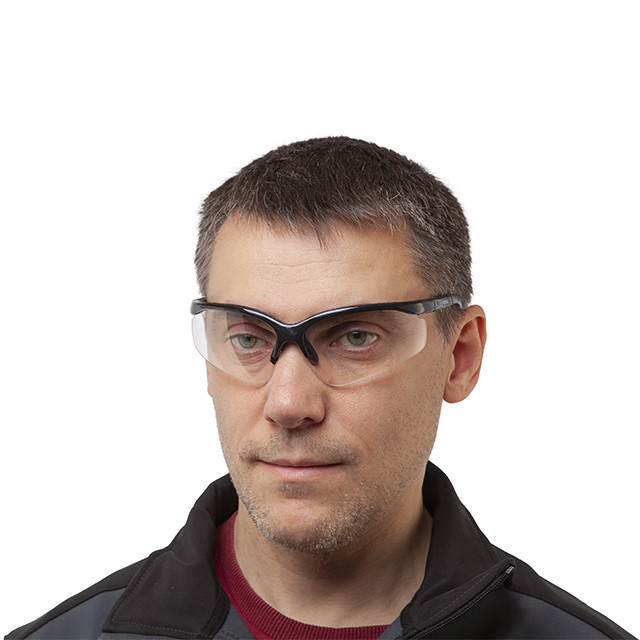 Окуляри захисні, прозорі, лінзи полікарбонат, заушники полікарбонат чорні, захист від удару, оптичний клас 3 INTERTOOL SP-0089 Київ - фото 5