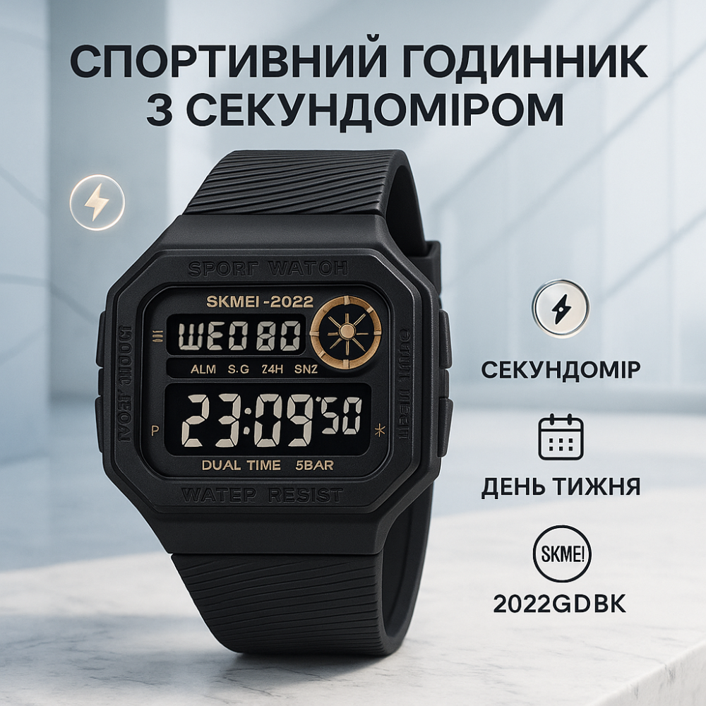 Спортивний чоловічий годинник для хлопця SKMEI 2022GDBK, Годинник водонепроникний та протиударний BC-24 Львів - фото 16