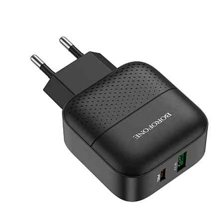 Мережевий зарядний пристрій BOROFONE BA46A Premium PD + QC3.0 with USB-A and USB-C out 3A, колір чорний BA46AB Одеса